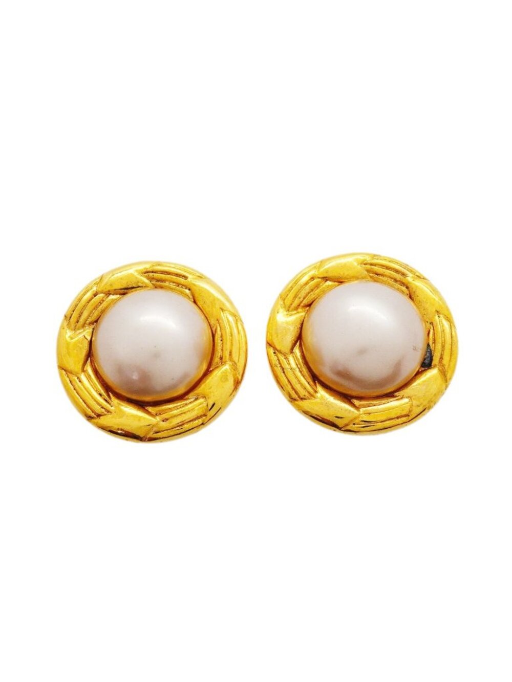 Chanel Earrings Vintage Gold Plated Faux Pearl